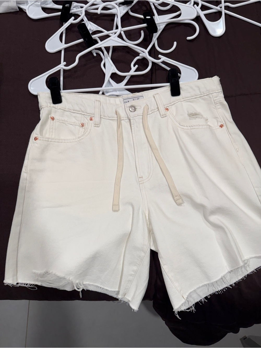GAP Cream White Denim Drawstring Shorts